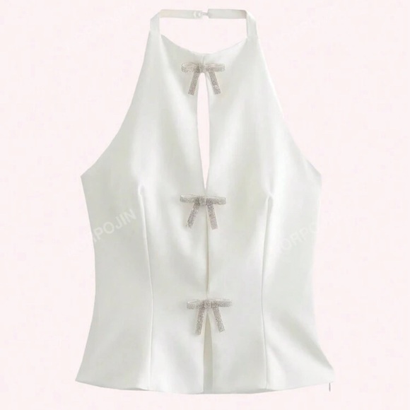 Rhinestone Bow Halter Top - Picture 3 of 4